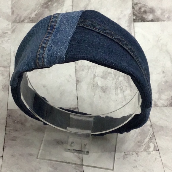 Denim reversible turban headband, patchwork jeans headband - Picture 1 of 8